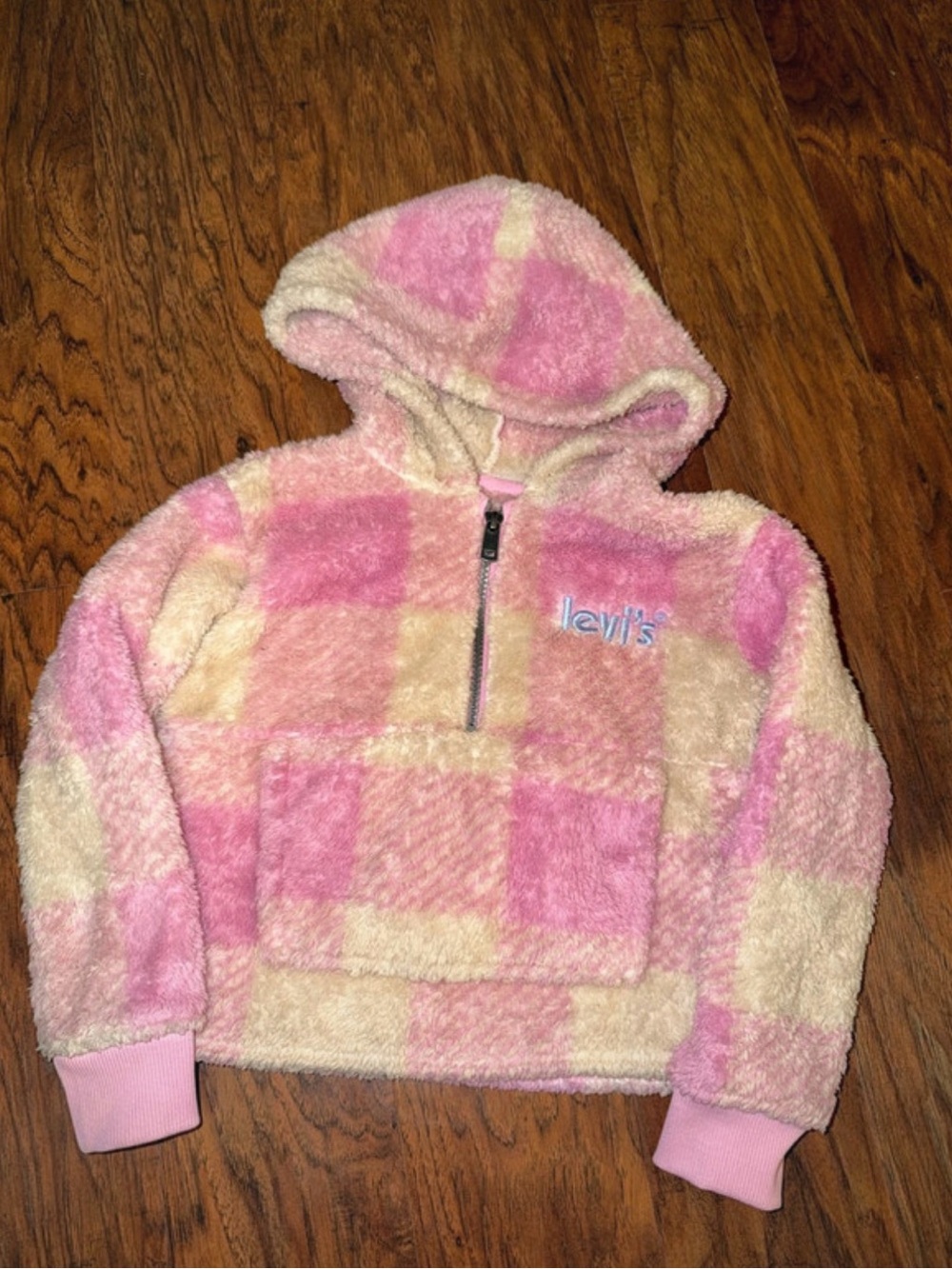 Levi's Pink & Cream Check Sherpa Hoodie for Kids